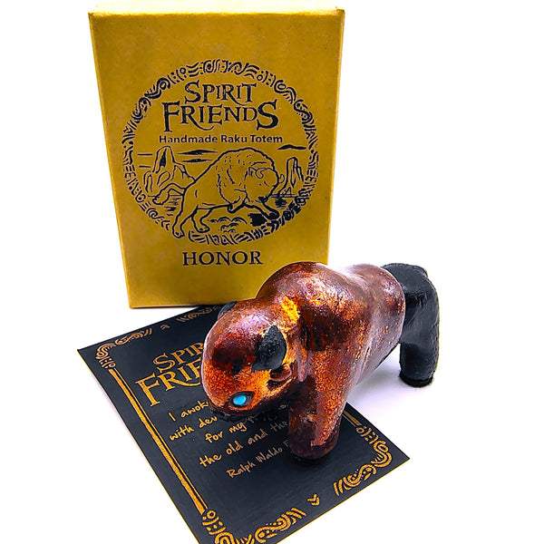 Raku Bison "Honor" Spirit Friends Mini Figurine Glazed Raku Pottery
