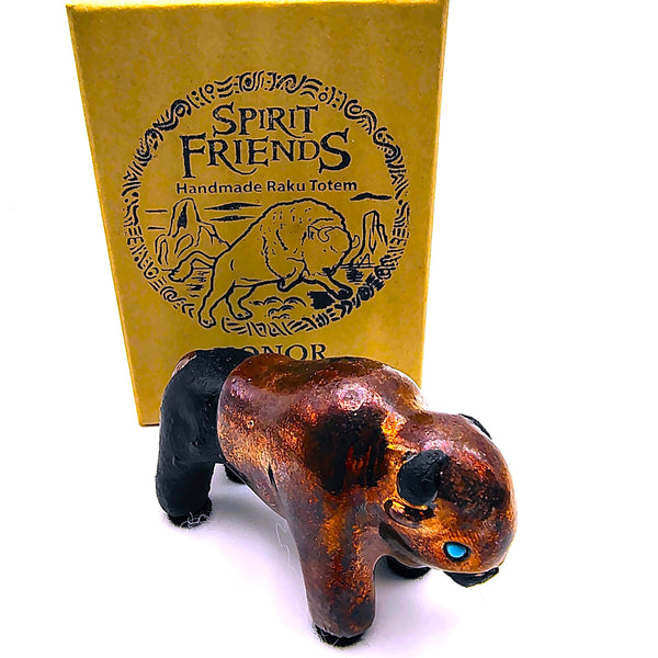 Raku Bison "Honor" Spirit Friends Mini Figurine Glazed Raku Pottery