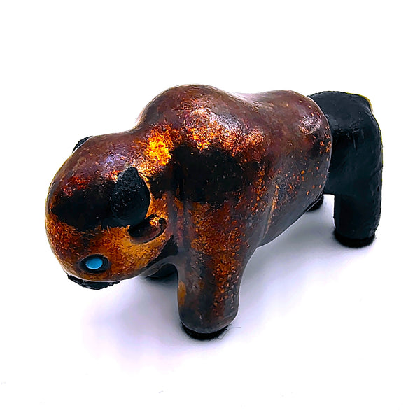 Raku Bison "Honor" Spirit Friends Mini Figurine Glazed Raku Pottery