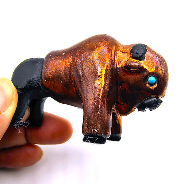 Raku Bison "Honor" Spirit Friends Mini Figurine Glazed Raku Pottery