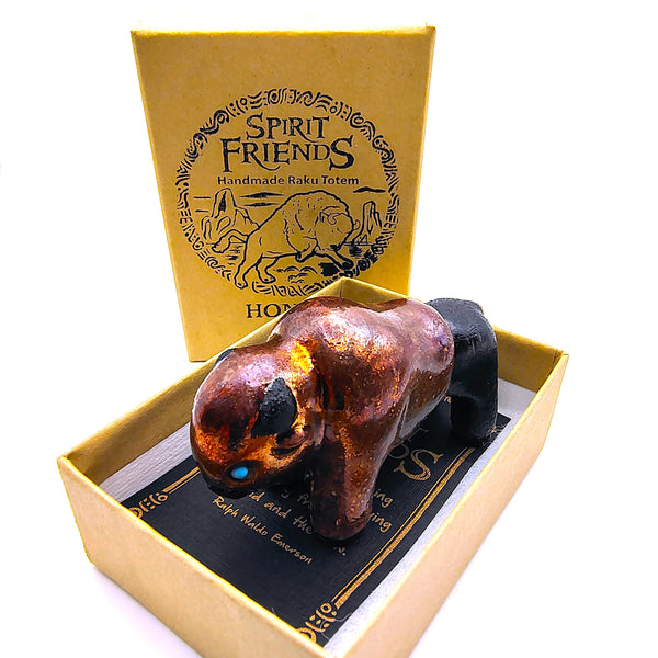 Raku Bison "Honor" Spirit Friends Mini Figurine Glazed Raku Pottery