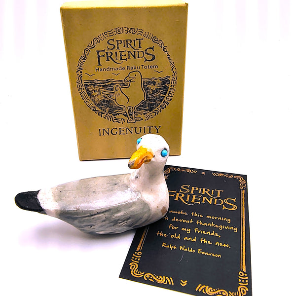 Raku Seagull "Ingenuity" Spirit Friends Mini Figurine Glazed Raku Pottery