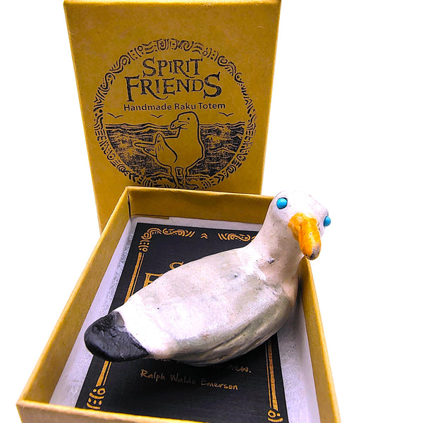 Raku Seagull "Ingenuity" Spirit Friends Mini Figurine Glazed Raku Pottery