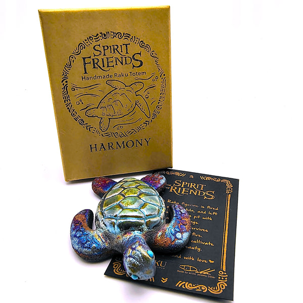 Raku Sea Turtle "Harmony" Spirit Friends Mini Figurine Glazed Raku Pottery