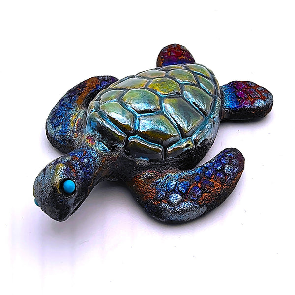 Raku Sea Turtle "Harmony" Spirit Friends Mini Figurine Glazed Raku Pottery