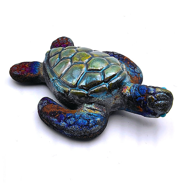 Raku Sea Turtle "Harmony" Spirit Friends Mini Figurine Glazed Raku Pottery