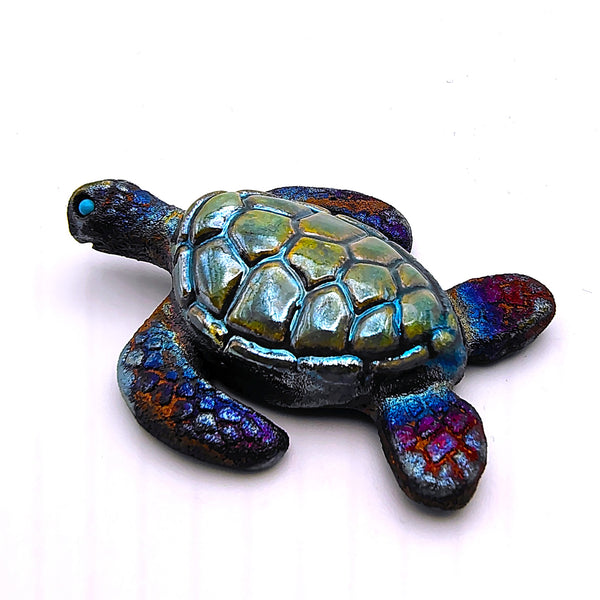 Raku Sea Turtle "Harmony" Spirit Friends Mini Figurine Glazed Raku Pottery