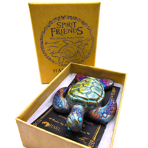 Raku Sea Turtle "Harmony" Spirit Friends Mini Figurine Glazed Raku Pottery