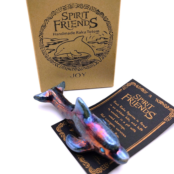 Raku Dolphin "Joy" Spirit Friends Mini Figurine Glazed Raku Pottery