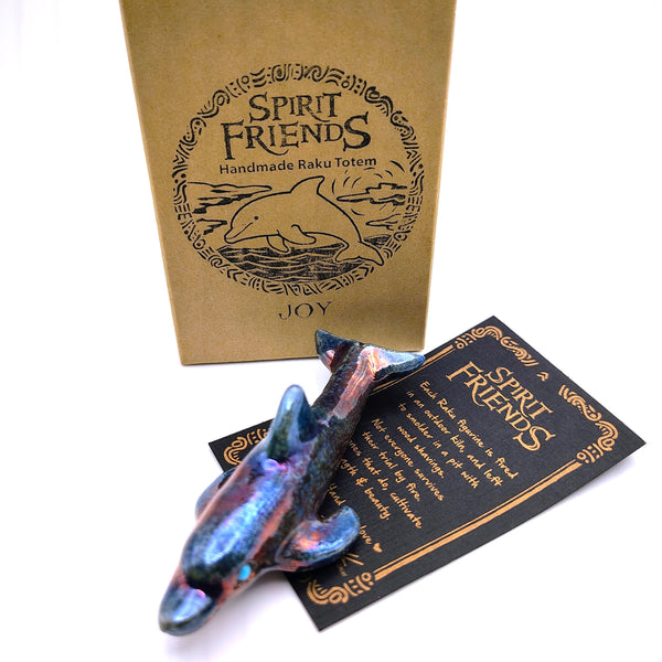 Raku Dolphin "Joy" Spirit Friends Mini Figurine Glazed Raku Pottery