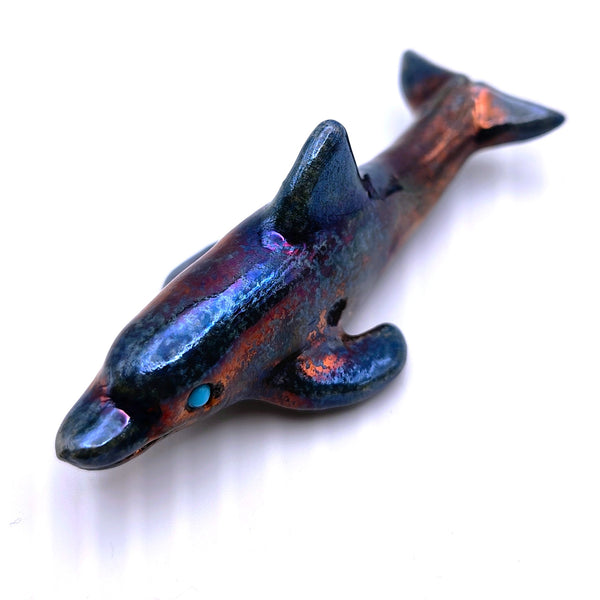 Raku Dolphin "Joy" Spirit Friends Mini Figurine Glazed Raku Pottery