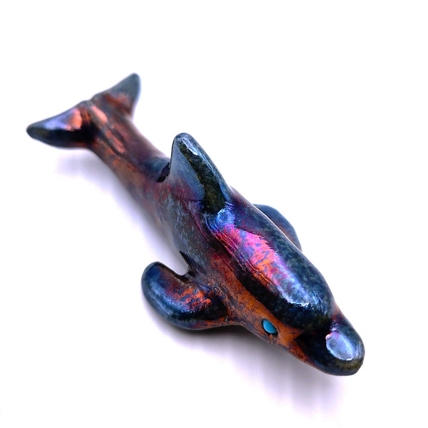 Raku Dolphin "Joy" Spirit Friends Mini Figurine Glazed Raku Pottery