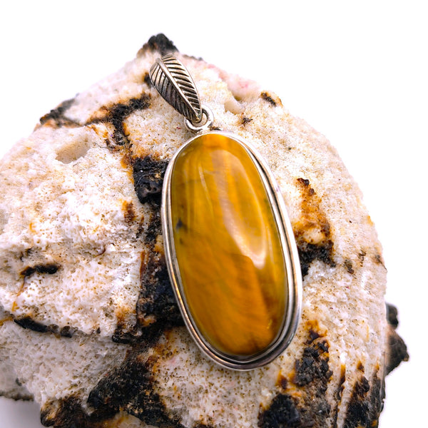 Tiger Eye Oval shape pendant Sterling Silver