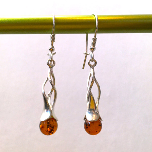 Drop Earrings Cognac Sphere Baltic Amber Sterling Silver