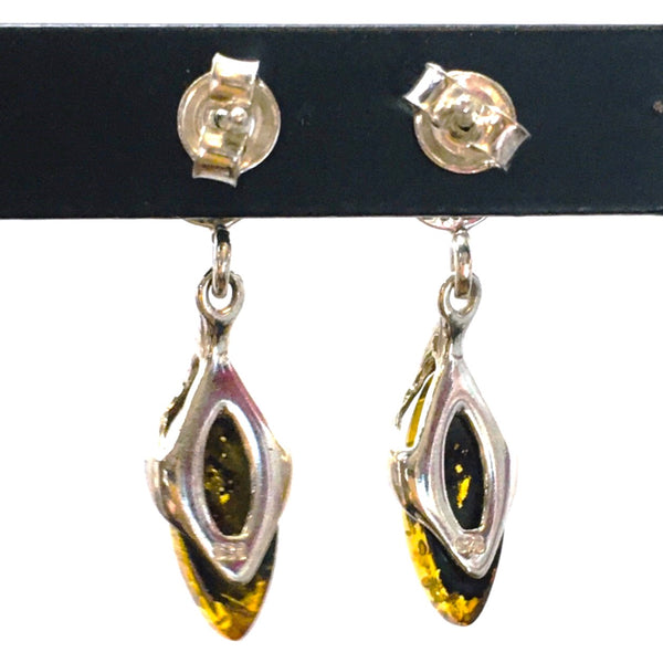 Drop Earrings Cognac & Green Amber Sterling Silver