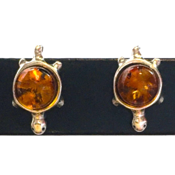Turtle Earrings Cognac Amber Sterling Silver