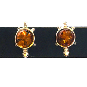 Turtle Earrings Cognac Amber Sterling Silver