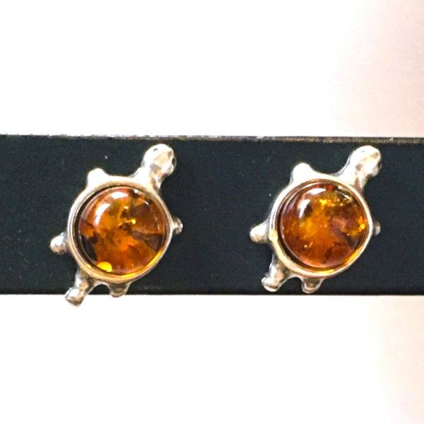 Turtle Earrings Cognac Amber Sterling Silver