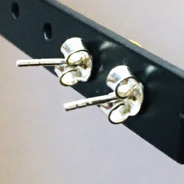 Minimalistic small stud Earrings Yellow Amber Sterling Silver