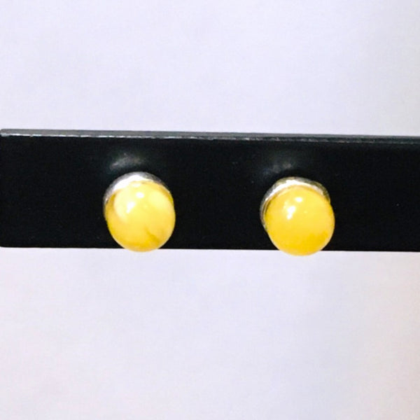 Minimalistic small stud Earrings Yellow Amber Sterling Silver