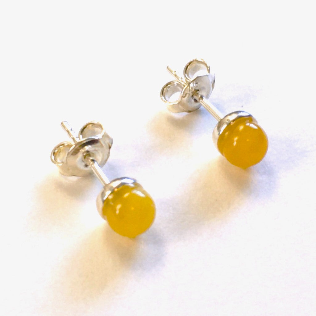 Minimalistic small stud Earrings Yellow Amber Sterling Silver