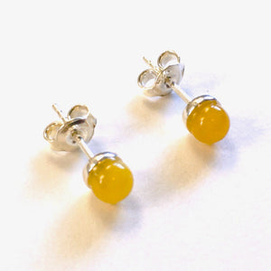 Minimalistic small stud Earrings Yellow Amber Sterling Silver