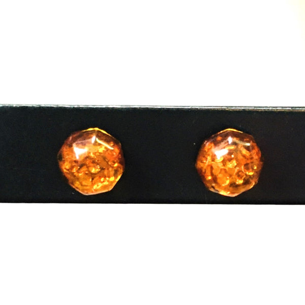 Small stud Earrings Cognac Amber Sterling Silver