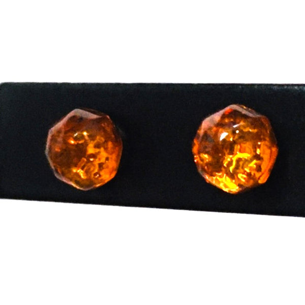 Small stud Earrings Cognac Amber Sterling Silver