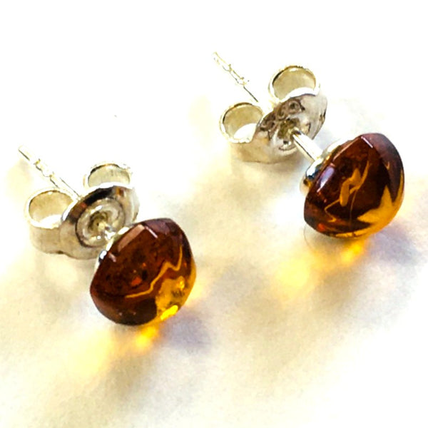 Small stud Earrings Cognac Amber Sterling Silver