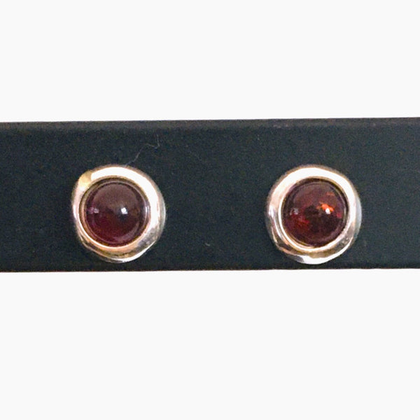 Round mini stud Earrings Cognac Amber Sterling Silver