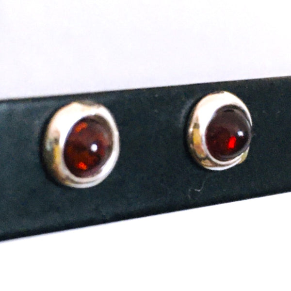 Round mini stud Earrings Cognac Amber Sterling Silver