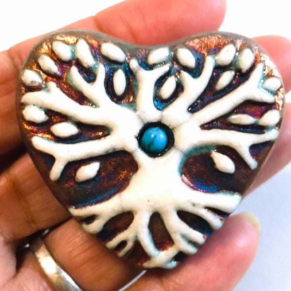 Mini Heart Tree of Life Raku Pottery