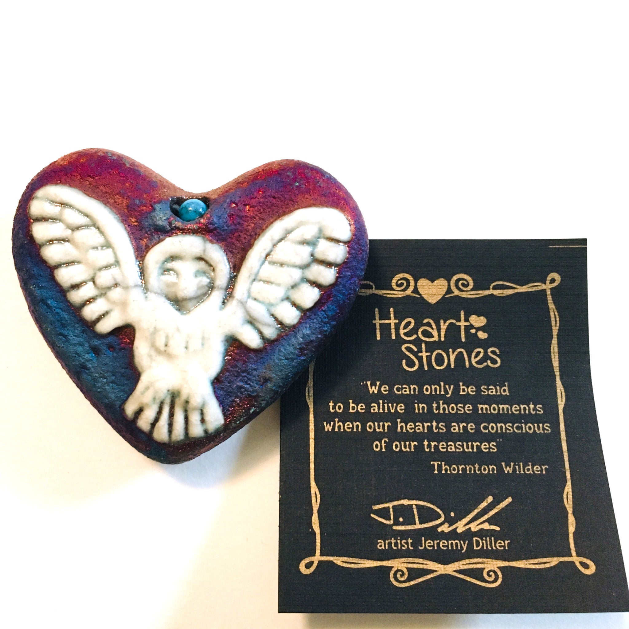 Mini Heart Owl Ceramic Raku Pottery
