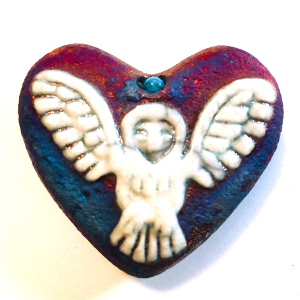 Mini Heart Owl Ceramic Raku Pottery
