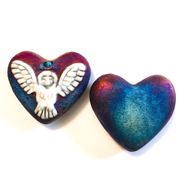 Mini Heart Owl Ceramic Raku Pottery