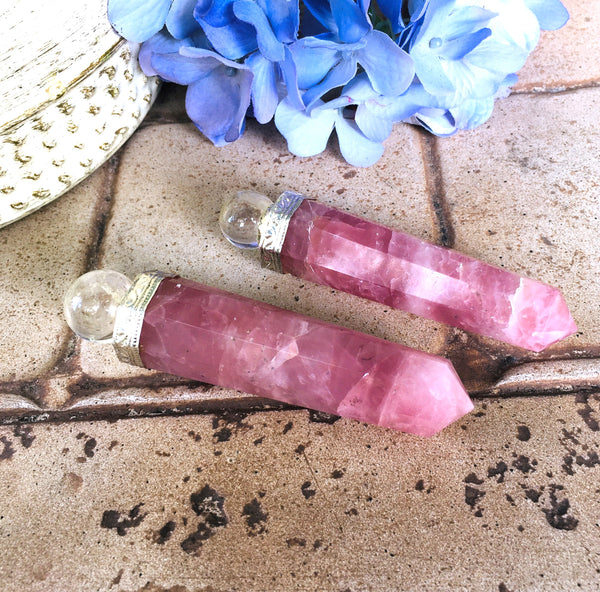 Wand Rose Quartz with Clear Quartz Orbit