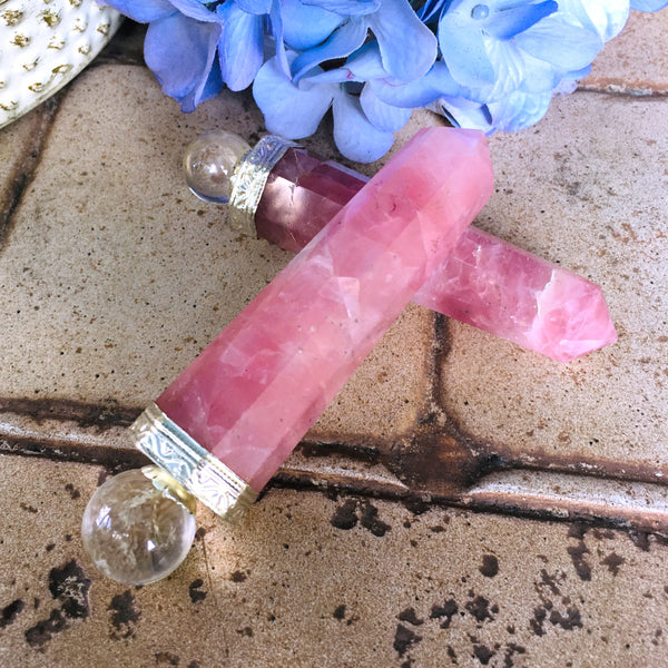 Wand Rose Quartz with Clear Quartz Orbit
