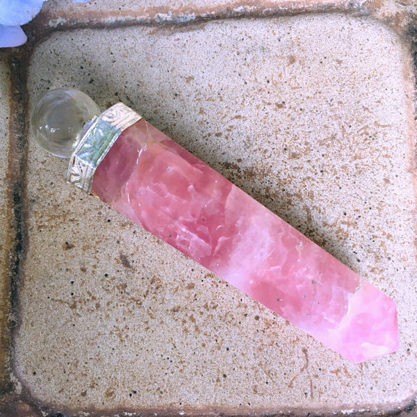 Wand Rose Quartz with Clear Quartz Orbit