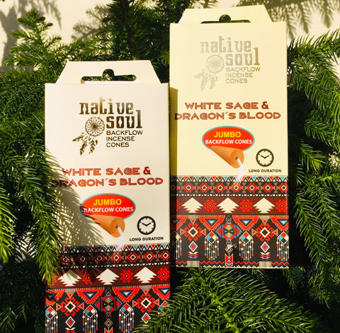 Native Soul Backflow Incense Jumbo Cones White Sage & Dragon's Blood