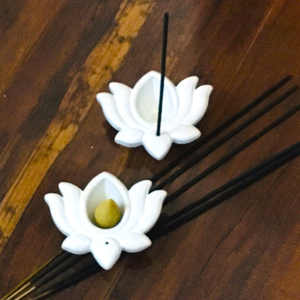Mini Lotus Flower White Incense Cone Burner candle holder