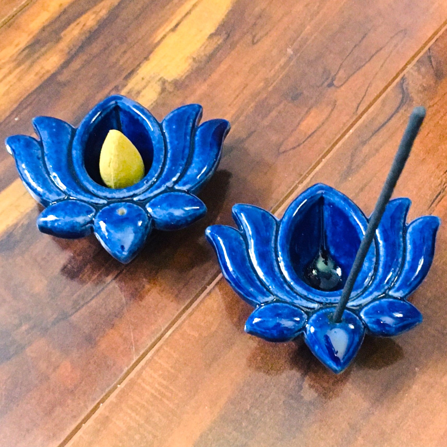 Mini Lotus Flower Navy Blue Incense Cone Burner candle holder