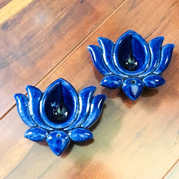 Mini Lotus Flower Navy Blue Incense Cone Burner candle holder
