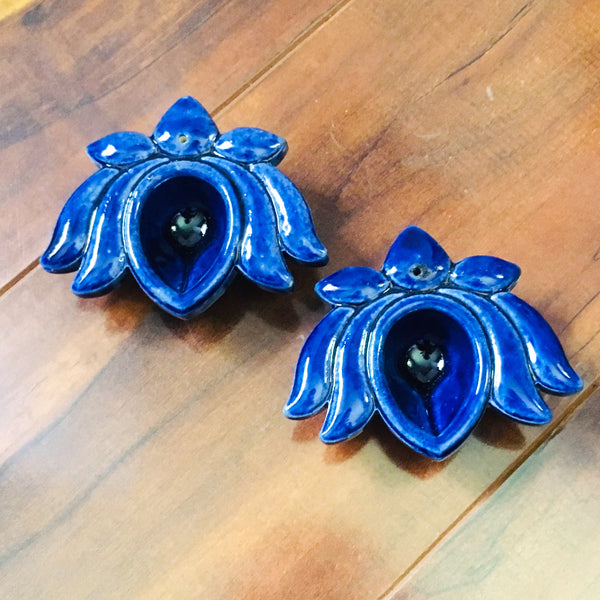 Mini Lotus Flower Navy Blue Incense Cone Burner candle holder