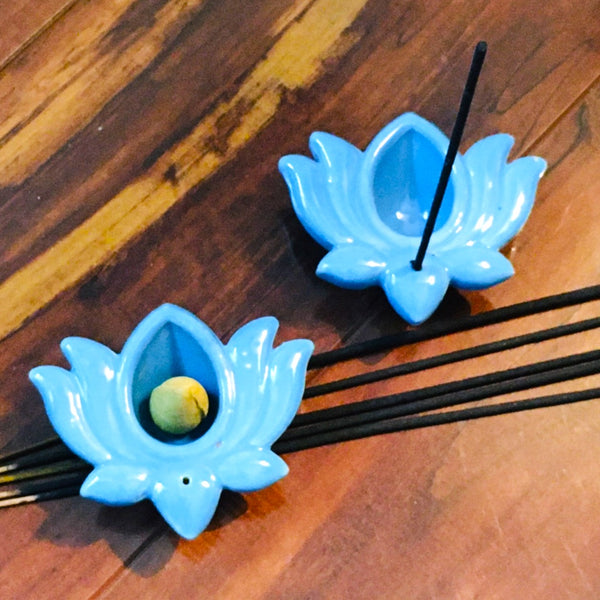 Mini Lotus Flower Blue Incense Cone Burner candle holder