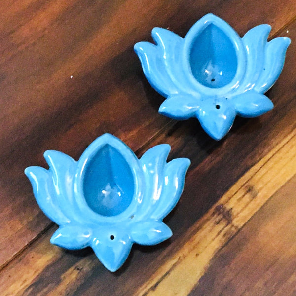 Mini Lotus Flower Blue Incense Cone Burner candle holder