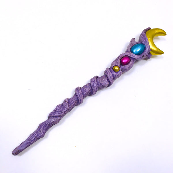 Celestial Crescent Moon Multicolor Orbs Magic Wand