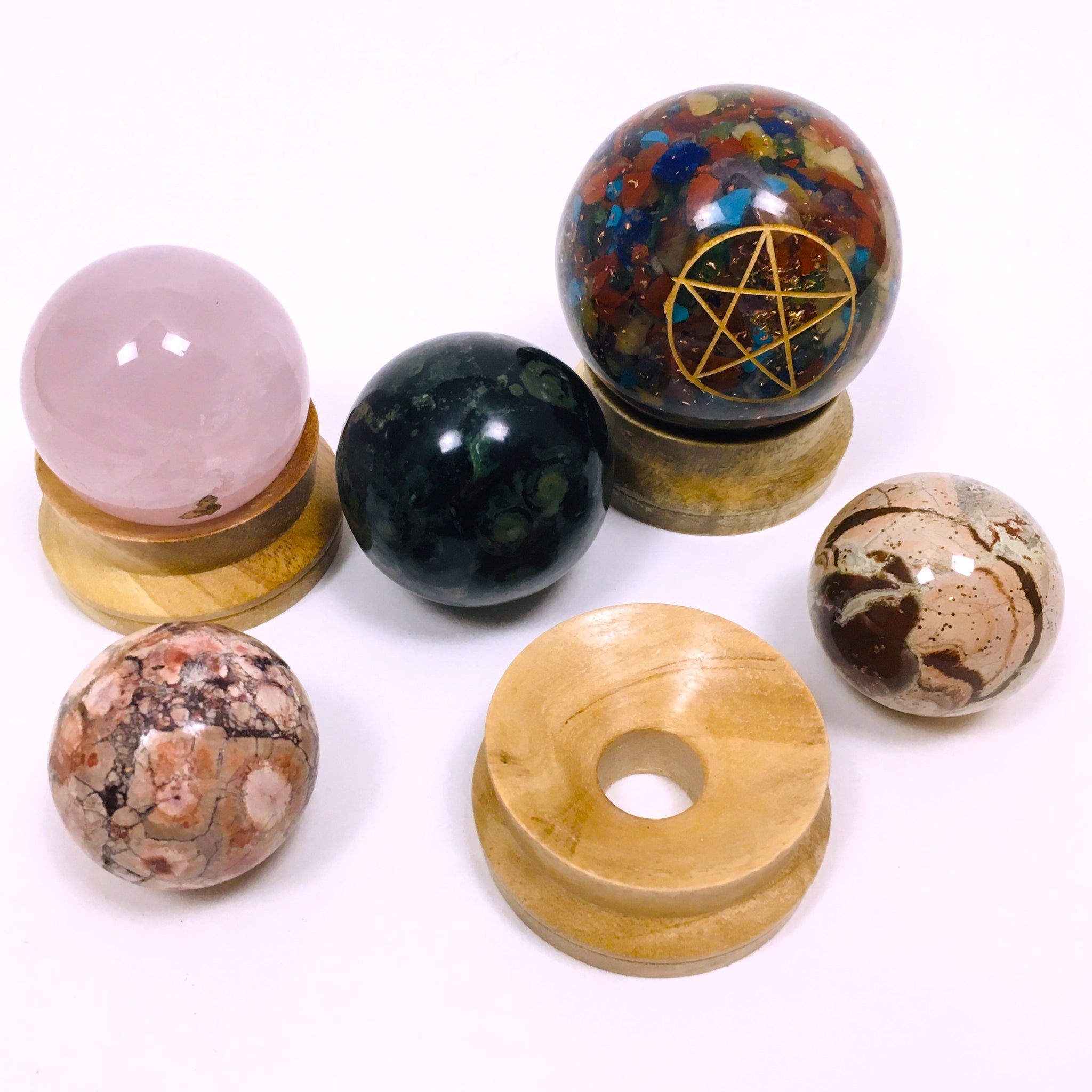 Crystal Sphere Round Natural Wood Stand