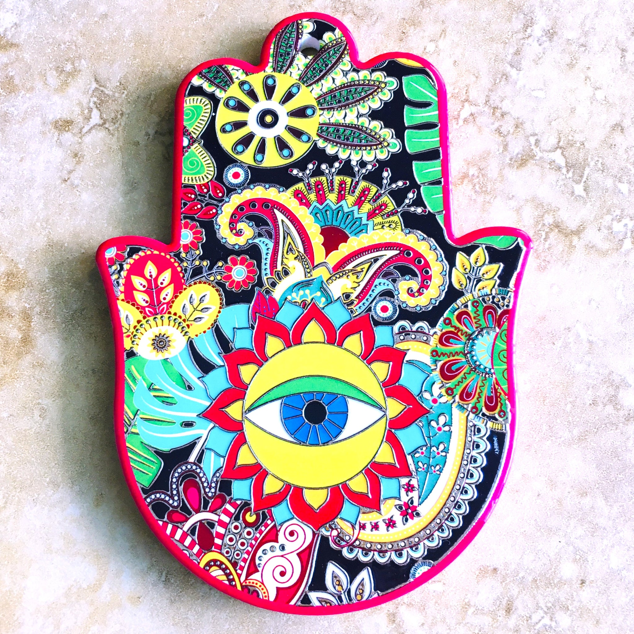 Hamsa with eye multicolor Ceramic Wall Plaque Décor