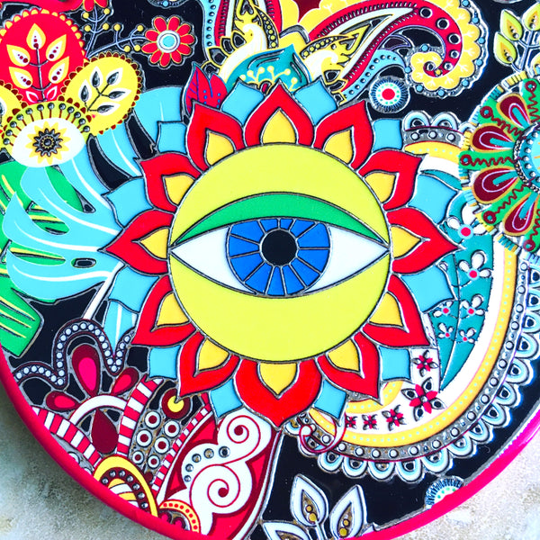 Hamsa with eye multicolor Ceramic Wall Plaque Décor