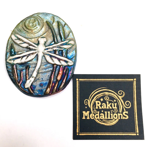 Dragonfly  "I am Joyful" Medallion Raku Pottery